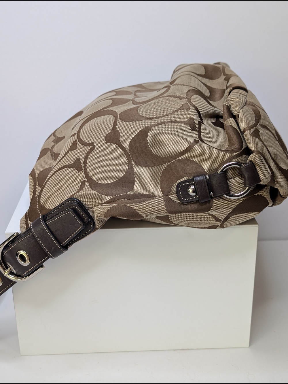 Coach Brown Signature C Jacquard Shoulder Hobo Bag F15067 - Picture 7 of 14